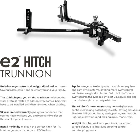 Fastway e2 2-Point Sway Control Trunnion Hitch, 4,500 - 12,000 Lbs. Trailer Weight Rating, Weight Distribution Kit Includes Standard Hitch Shank, Ball NOT Included