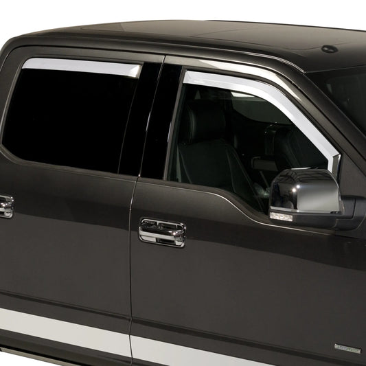 Putco Element Chrome Window Deflectors |480065| - Fits Ford F150 2015-2020 & Ford F250 / F350 / F450 / F550 2017-2022 SuperCrew/Crew Cab - Set of 4 - In Channel Install