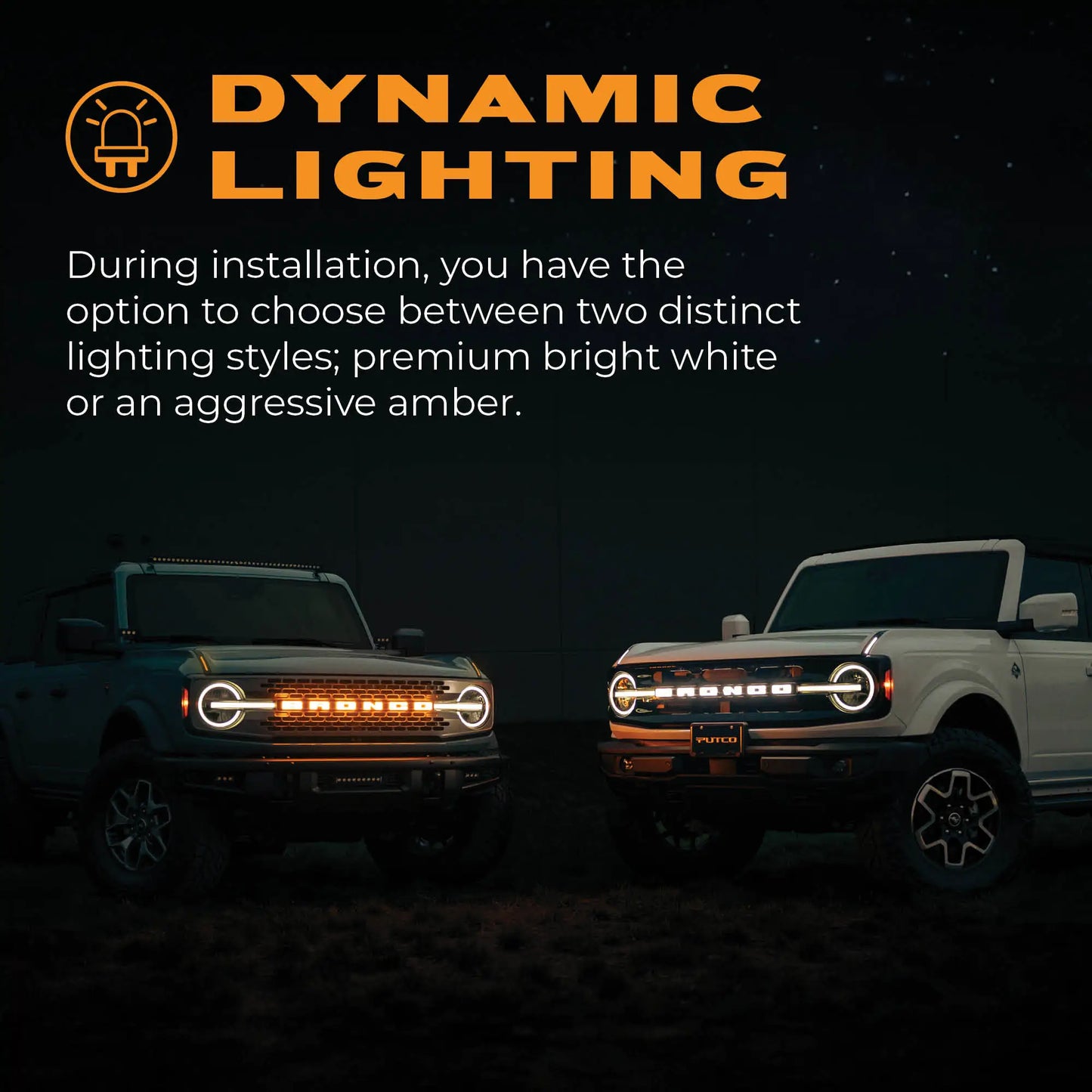 Putco Luminix LED Grille Emblem, Amber & White |92851| - Fits 2021-2027 Ford Bronco, w/o Front Camera