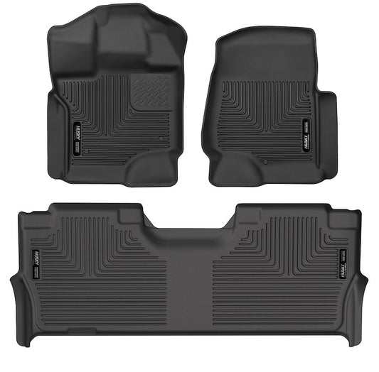 Husky Liners X-act Contour Floor Mats |53468| - Fits 2021-2026 Ford F-150, 2022-2026 F-150 Lightning, SuperCrew (Crew Cab) w/Fold Flat Storage | Front & 2nd Row, 3-pc Black