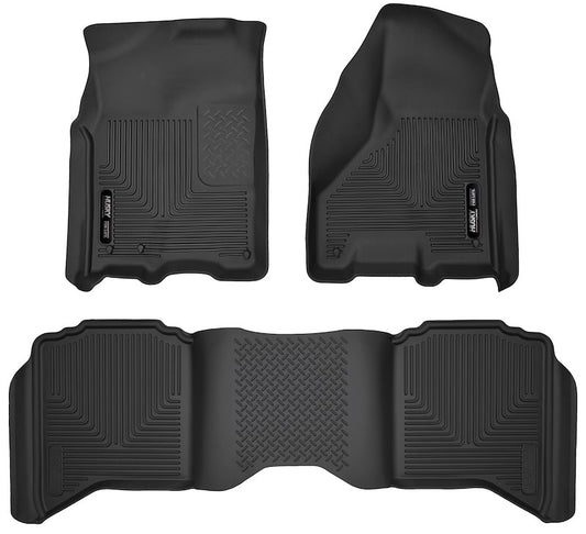Husky Liners X-act Contour Floor Mats |53608| - Fits 2009-2010 Dodge Ram 1500/2500/3500; 2011-2024 Ram 1500/2500/3500 (19-24 Classic Body); Crew Cab Only w/Auto Trans | Front & 2nd Row, 3-pc Black