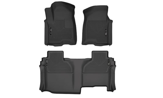 Husky Liners X-act Contour Floor Mats |53648| - Fits 2019-2026 Chevrolet Silverado & GMC Sierra 1500 & 2020-2026 Chevrolet Silverado & GMC Sierra 2500HD/3500HD Double CAB | Front & 2nd Row, 3-pc Black