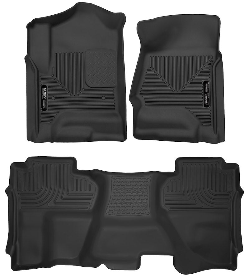 Husky Liners X-act Contour Floor Mats |53918| - Fits 2014-2019 Chevrolet Silverado & GMC Sierra 1500 (2019 LD); 2015-2019 Silverado/GMC Sierra 2500HD/3500HD Double CAB ONLY | Front & 2nd Row, 3-pc Black