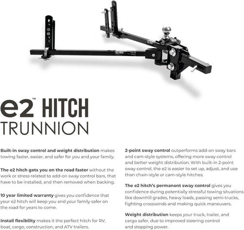 Fastway e2 2-Point Sway Control Trunnion Hitch,  4,500 - 12,000 Lbs. Trailer Weight Rating, Weight Distribution Kit Includes Standard Hitch Shank, Ball NOT Included