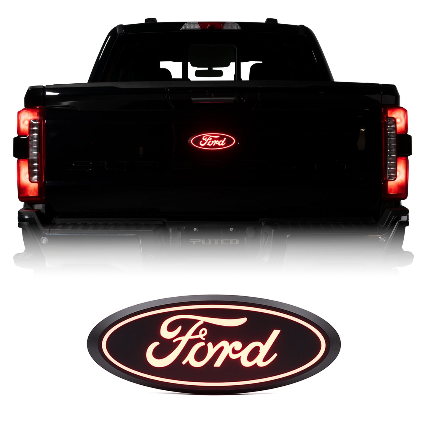 Putco Luminix LED Red Oval Tailgate LED Emblem |92604| - Fits Ford F150 / F250 / F350 / F450 2015-2027 (All models except Platinum or Limited)