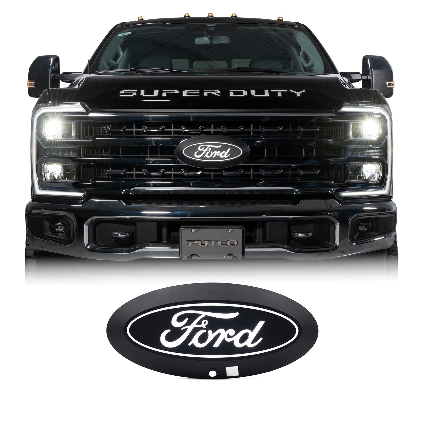 Putco Luminix White Oval LED Emblem |92803| - Fits Ford F250, F350, F450, F550 2023-2027 with Camera and Spray Washer
