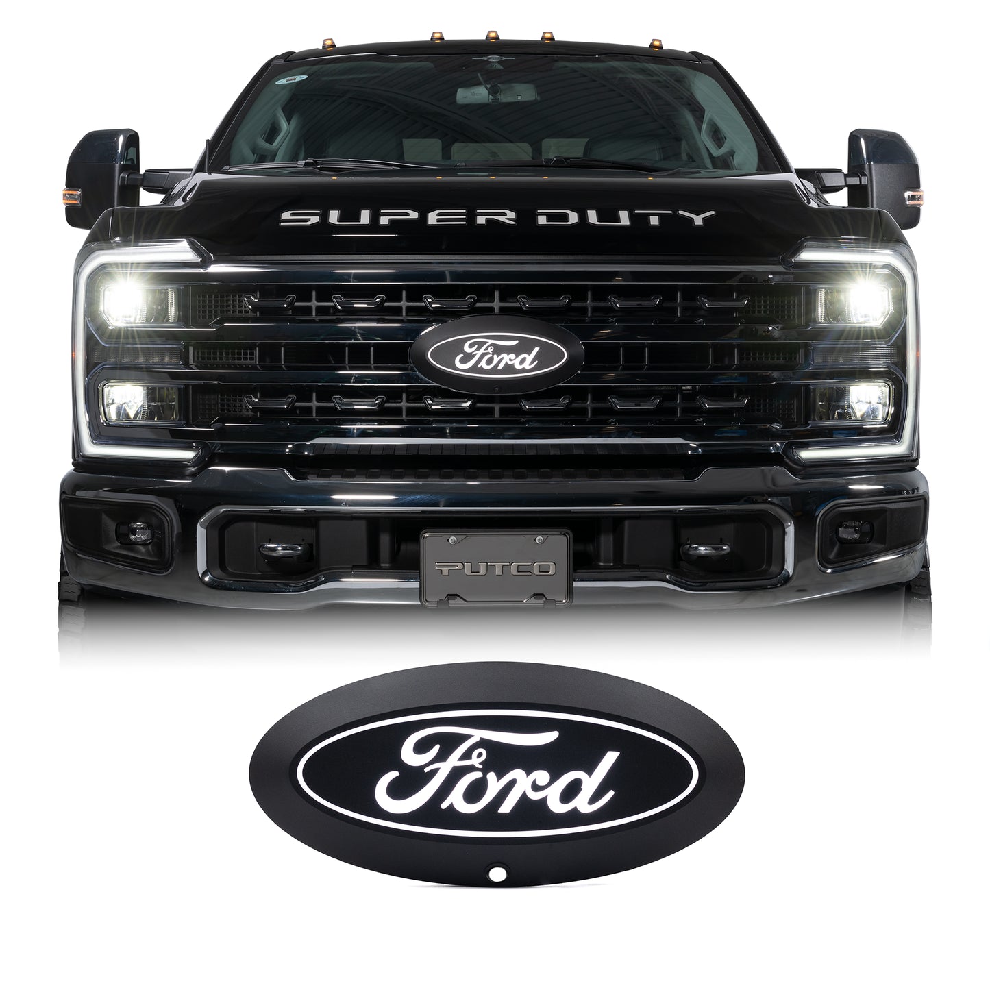 Putco Luminix White Oval LED Emblem |92804|- Fits Ford Super Duty F250, F350, F450, F550 2023-2026 with Camera and w/o Washer