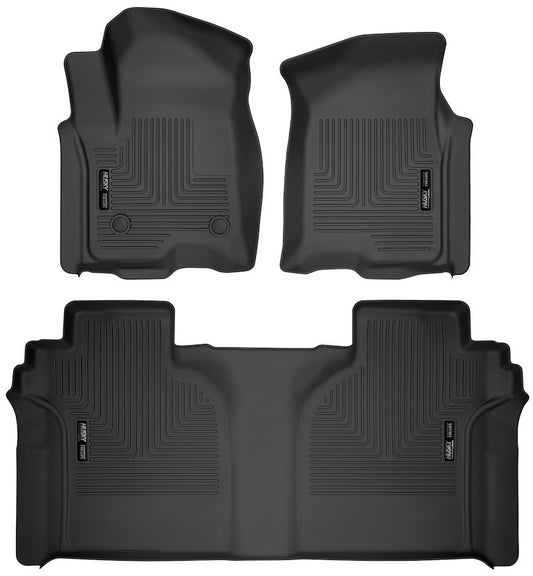 Husky Liners Weatherbeater Floor Mats |94021| - Fits 2019-2026 Chevrolet Silverado & GMC Sierra 1500; 2020-2026 Silverado/Sierra 2500HD/3500HD Crew Cab w/Carpet & Underseat Stg | Front & 2nd Row, 3-pc Black