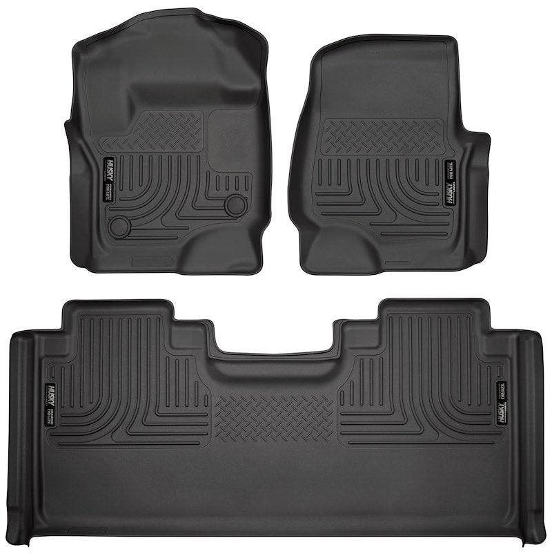 Husky Liners Weatherbeater Floor Mats |94071| - Fits 2017-2026 Ford F-250/F-350 SUPERCAB ONLY with Factory Carpet Without Fold Flat Storage | Front & 2nd Row, 3-pc Black