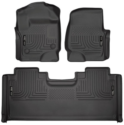 Husky Liners Weatherbeater Floor Mats |94071| - Fits 2017-2026 Ford F-250/F-350 SUPERCAB ONLY with Factory Carpet Without Fold Flat Storage | Front & 2nd Row, 3-pc Black