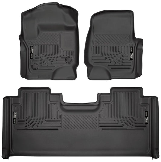 Husky Liners Weatherbeater Floor Mats |94071| - Fits 2017-2026 Ford F-250/F-350 SUPERCAB ONLY with Factory Carpet Without Fold Flat Storage | Front & 2nd Row, 3-pc Black