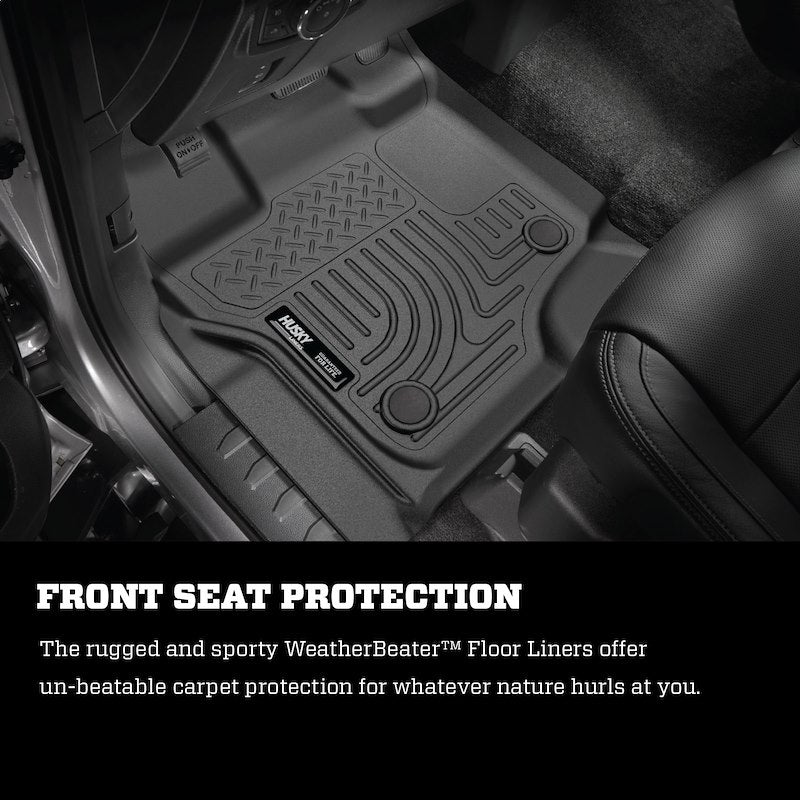 Husky Liners Weatherbeater Floor Mats |94121| - Fits 2020-2026 Ford F-150, 2022-2026 F-150 Lightning, SuperCrew (Crew Cab) w/Carpet & w/Fold Flat Storage | Front & 2nd Row, 3-pc Black