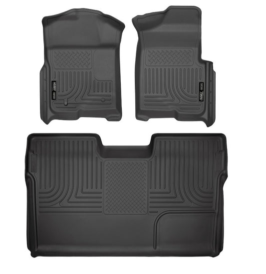 Husky Liners Weatherbeater Floor Mats |98331| - Fits 2009-2014 Ford F-150 SuperCrew Cab w/out Manual Shifter (Footwell Coverage) | Front & 2nd Row, 3-pc Black