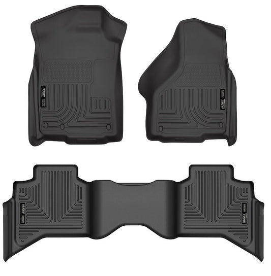 Husky Liners Weatherbeater Series | 99011 | - Fits 2009-2018 Dodge Ram 1500 Quad Cab, 2019-2024 Ram 1500 Classic Quad Cab, Front & 2nd Seat Floor Liners 3-Pcs, Black