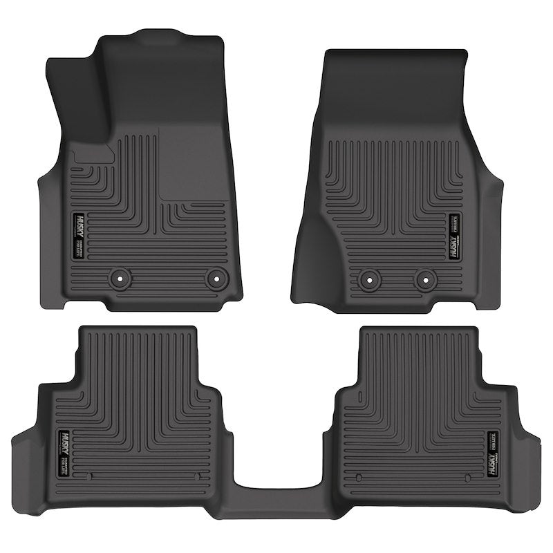 Husky Liners Weatherbeater Floor Mats |99181| - Fits 2021-2025 Jeep Grand Cherokee L/2024-2025 Jeep Grand Wagoneer L; w/2nd Row Bucket Seats & Mounted Cup Holder on Center Hump | Front & 2nd Row, 3-pc Black