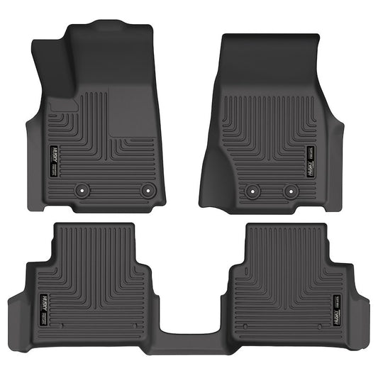 Husky Liners Weatherbeater Floor Mats |99181| - Fits 2021-2025 Jeep Grand Cherokee L/2024-2025 Jeep Grand Wagoneer L; w/2nd Row Bucket Seats & Mounted Cup Holder on Center Hump | Front & 2nd Row, 3-pc Black