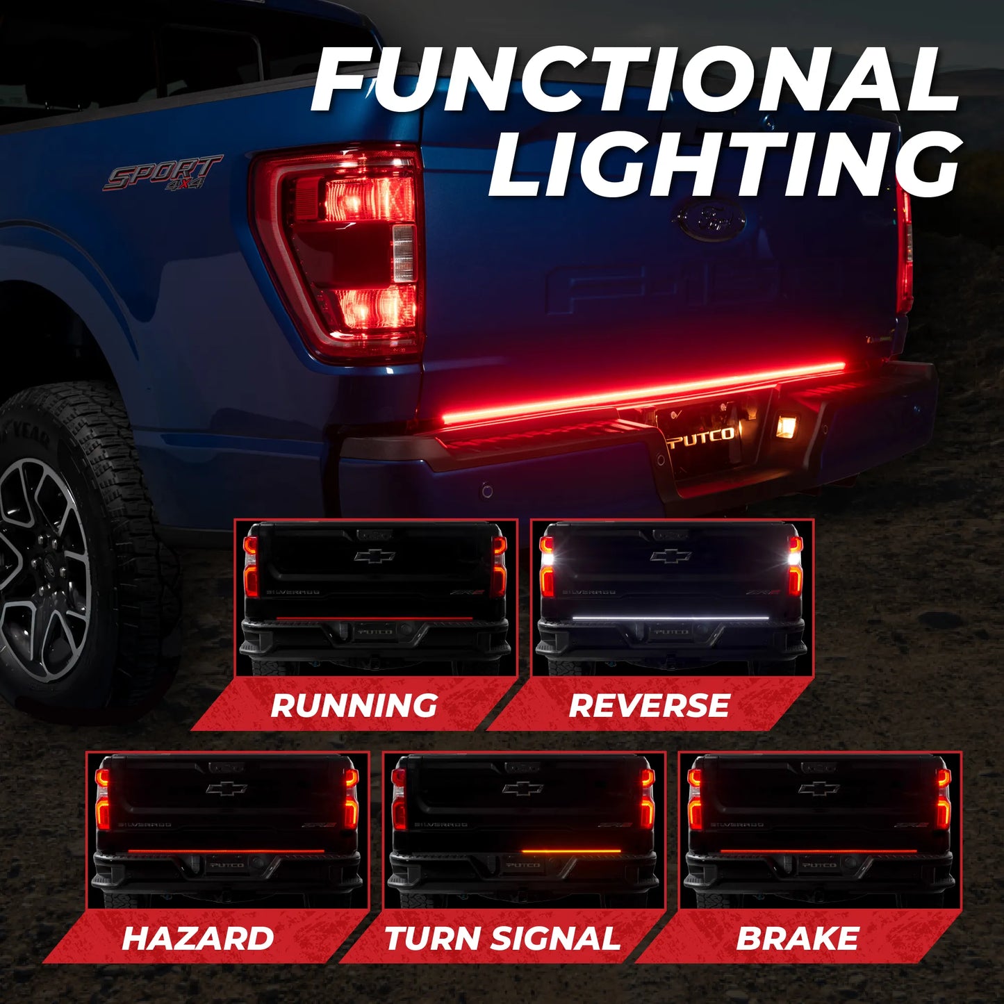 Putco 18" Pair Blade LED Tailgate Light Bar Red/White LEDs & Plug-N-Play Quick Connect Harness |9201018-04| - Fits Jeep Wrangler 2007-2027 / Ram Truck 2019-2024