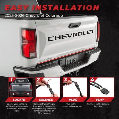 Putco 48" Blade LED Tailgate Light Bar Red/Amber/White LEDs & Plug-N-Play Quick Connect Harness |9203048-21| - Fits Chevy Colorado 2023-2027