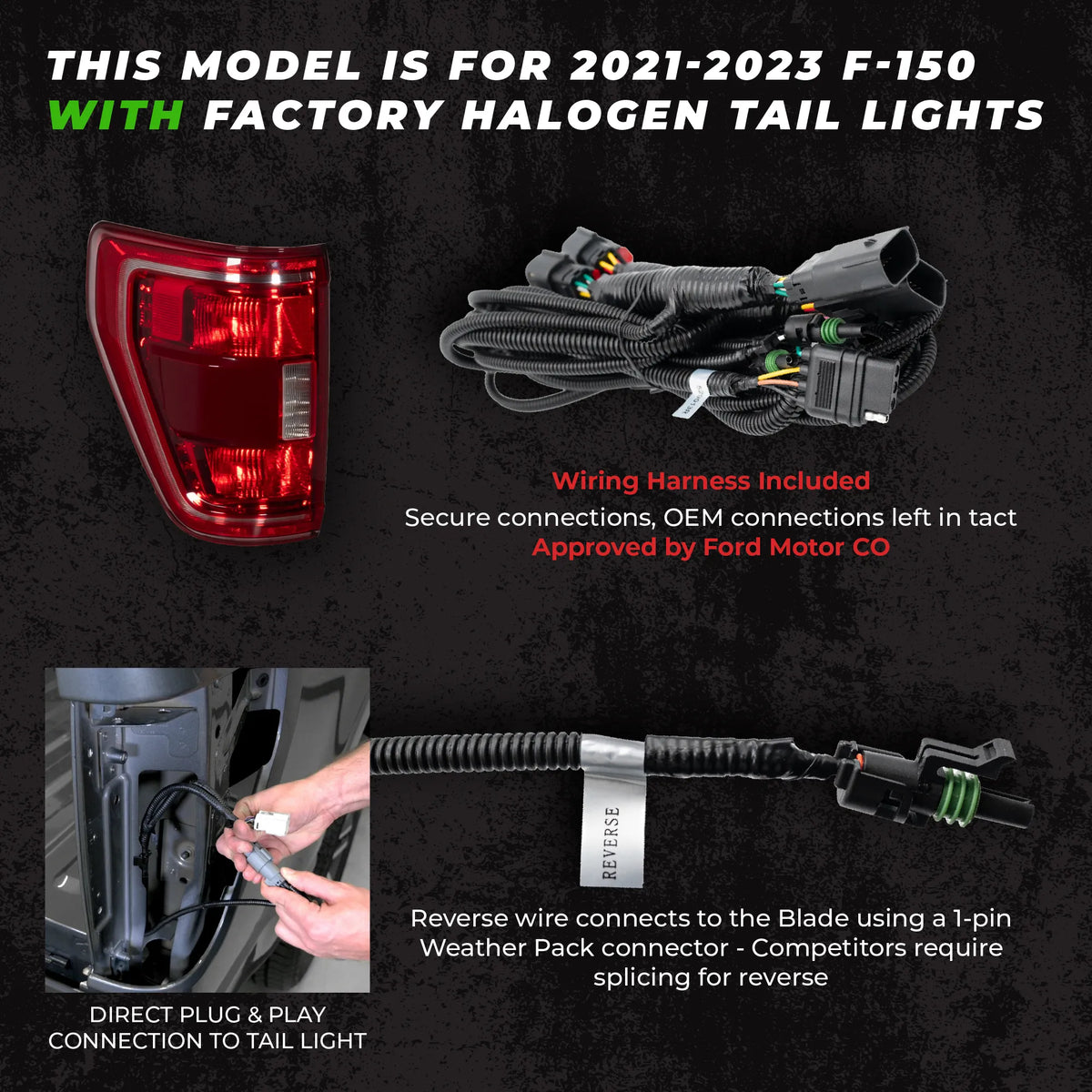 Putco 60" Blade LED Tailgate Light Bar Red/White LEDs & Plug-N-Play Quick Connect Harness |9202060-12| - Fits Ford F150 2021-2023 (Only fits Models Equipped with OE Halogen Taillights)