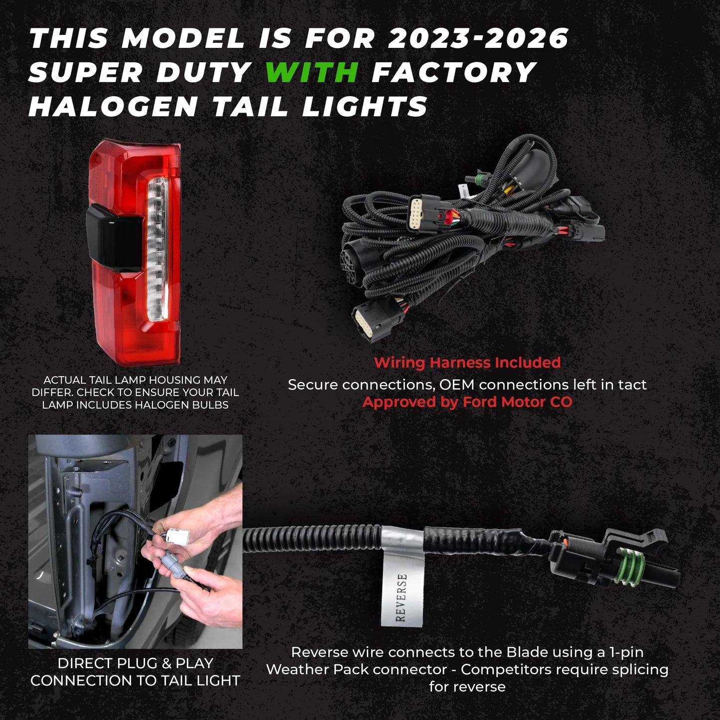 Putco 60" Blade LED Tailgate Light Bar Red/Amber/White LEDs & Plug-N-Play Quick Connect Harness |9201960-32| - Fits Ford F250 / F350 / F450 2023-2027 w/Halogen Tail Lights
