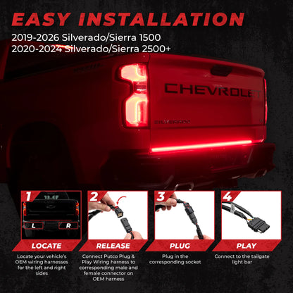 Putco 60" Blade LED Tailgate Light Bar Red/White LEDs & Plug-N-Play Quick Connect Harness|9202060-05| - Fits Chevy Silverado/GMC Sierra 2020-2026