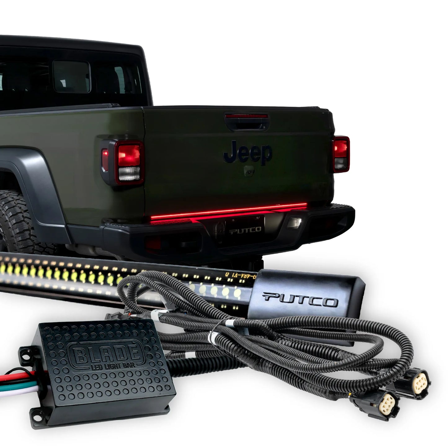Putco 48" Blade LED Tailgate Light Bar Red/Amber/White LEDs & Plug-N-Play Harness |9201948-04| - Fits Chevy Colorado/GMC Canyon 15-22/ Tacoma 16-26/ Jeep Gladiator 20-27