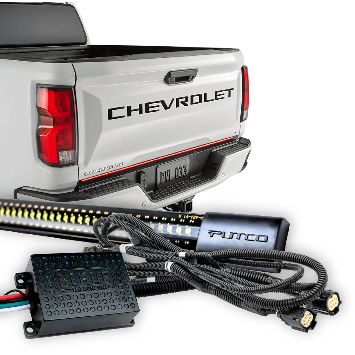 Putco 48" Blade LED Tailgate Light Bar Red/Amber/White LEDs & Plug-N-Play Quick Connect Harness |9203048-21| - Fits Chevy Colorado 2023-2027