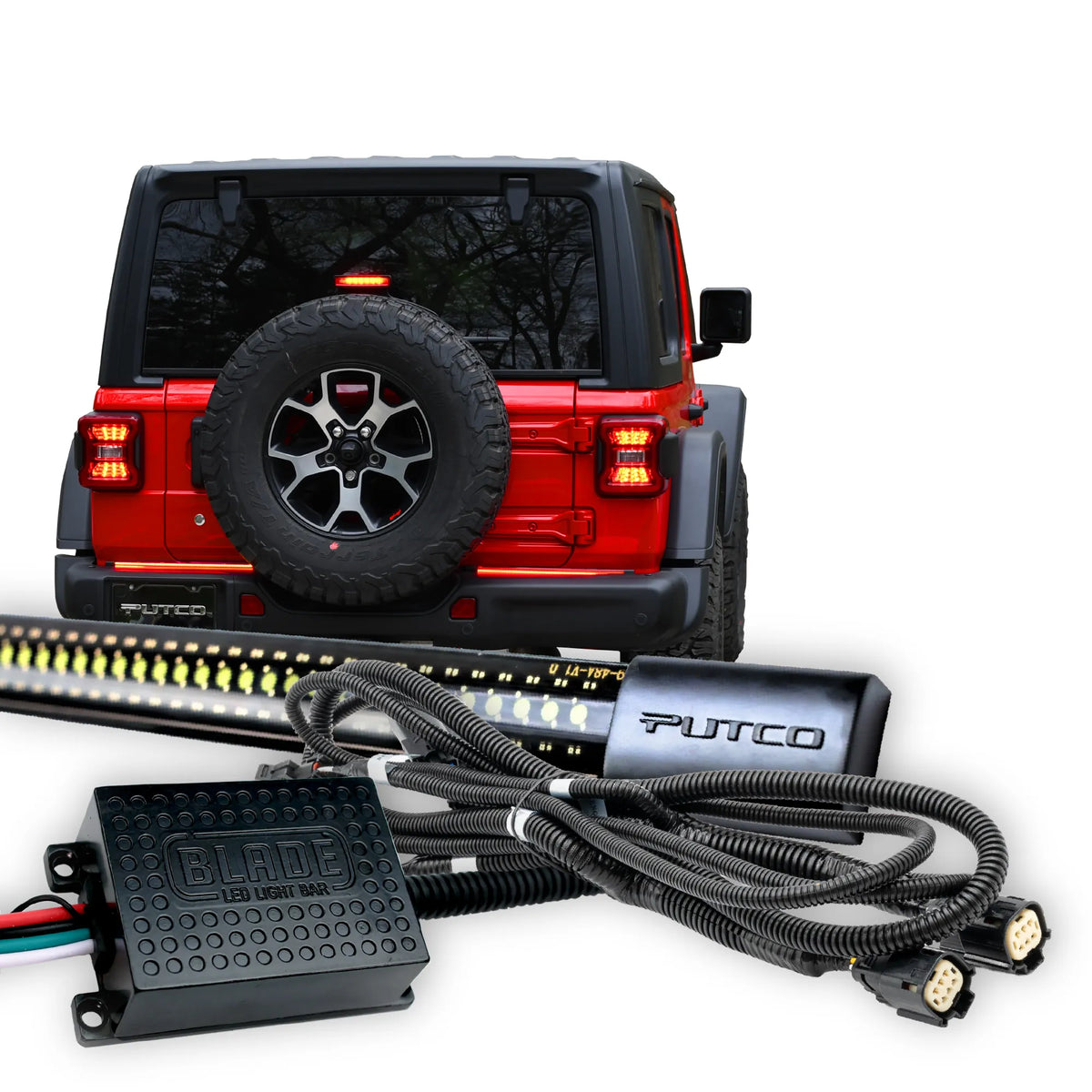 Putco 18" Pair Blade LED Tailgate Light Bar Red/Amber/White LEDs & Plug-N-Play Quick Connect Harness |9200918-04| - Fits Jeep Wrangler 2007-2027 / Ram Truck 2019-2024