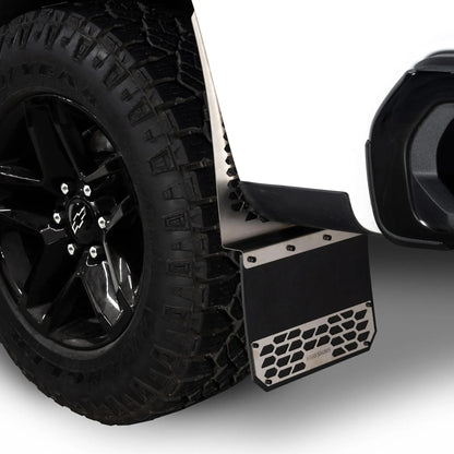 Putco Brushed Stainless Steel HEX Steel Mud Skins - Rear Pair |78155| - Fits Ford F350 / F450 2011-2016 Dually