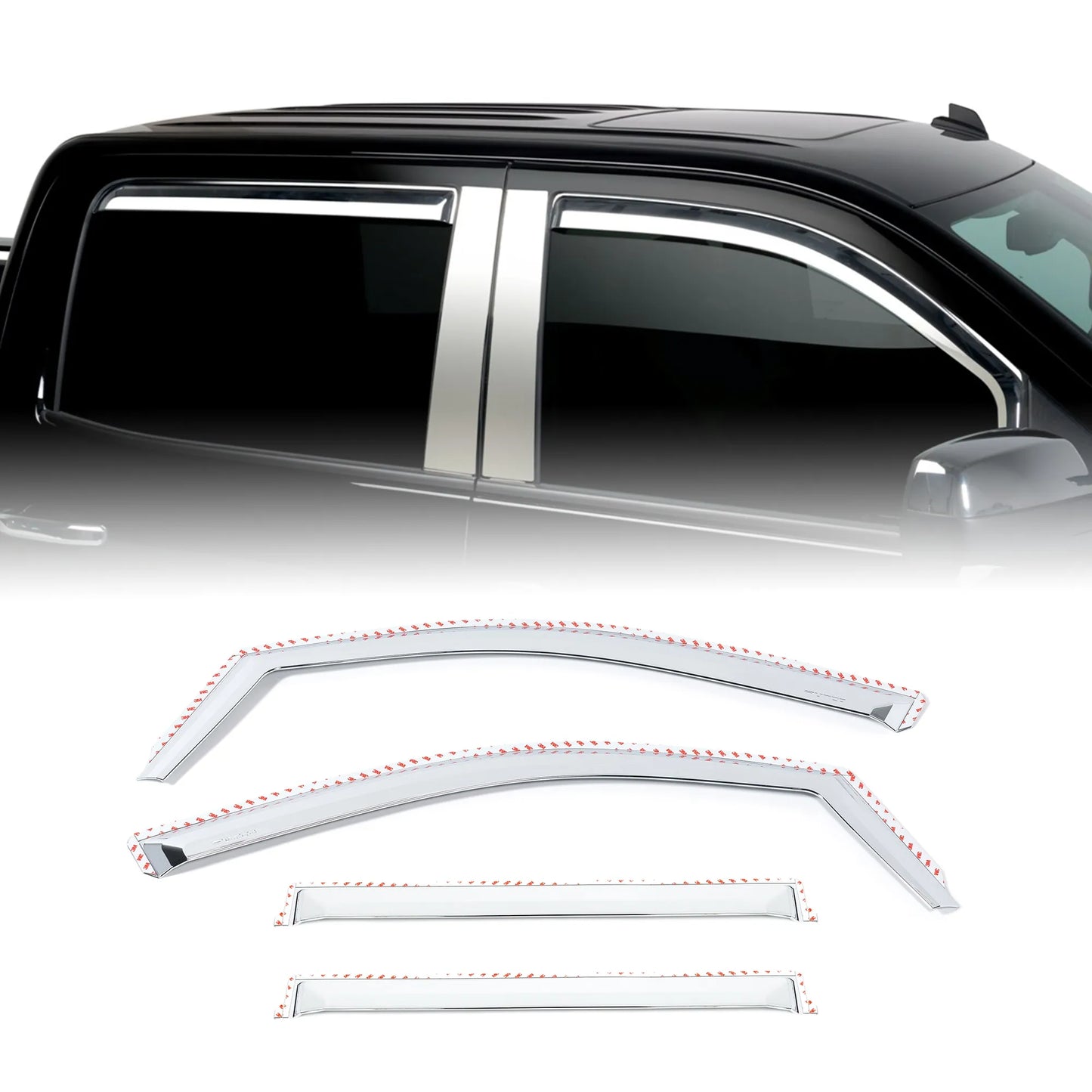 Putco Element Chrome Window Deflectors |480442| Fits Chevy Silverado/GMC Sierra 2014-2019 Double Cab - Set of 4 - in Channel Install