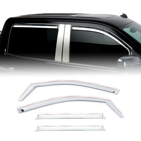 Putco Element Chrome Window Deflectors |480442| Fits Chevy Silverado/GMC Sierra 2014-2019 Double Cab - Set of 4 - in Channel Install