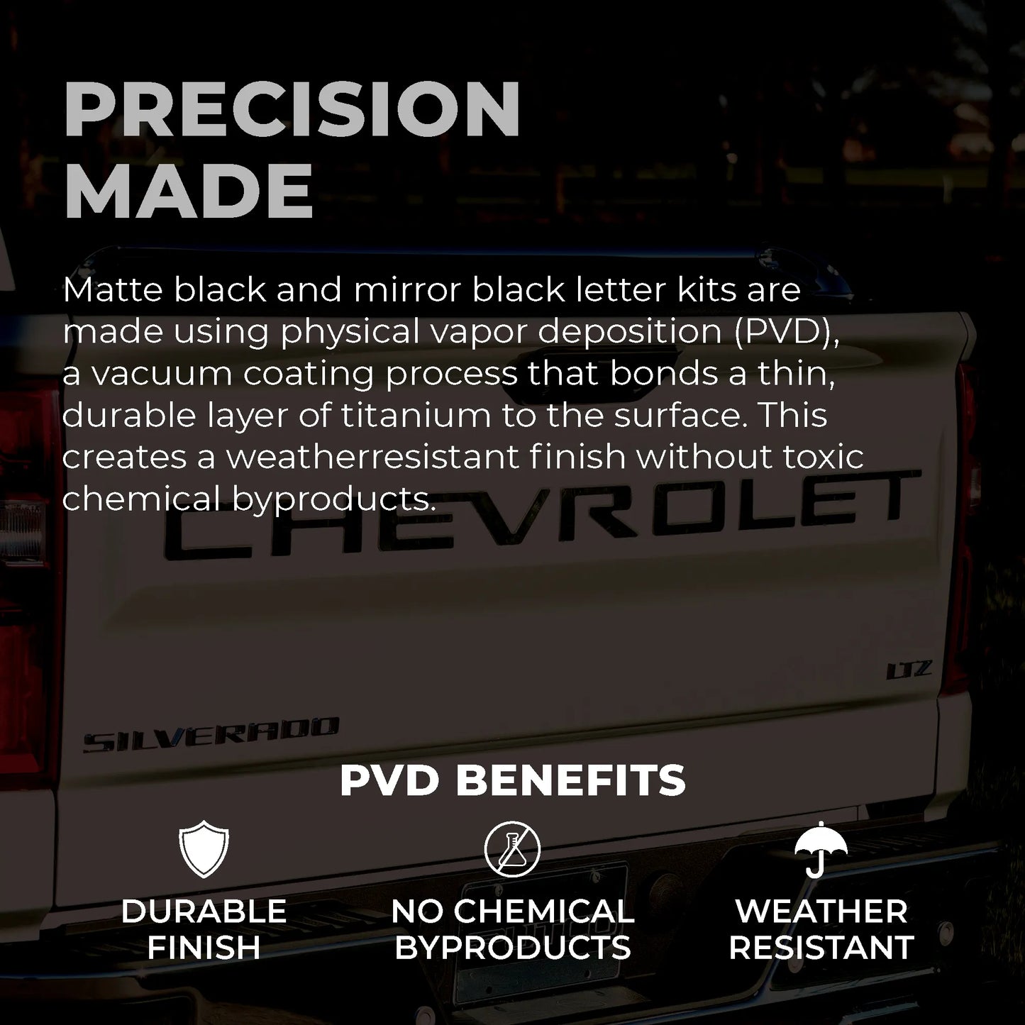 Putco Chevrolet Tailgate Letters Kit - Black Platinum - Stamped Lettering - |55551BPGM| - Fits Chevy Silverado 2019-2026