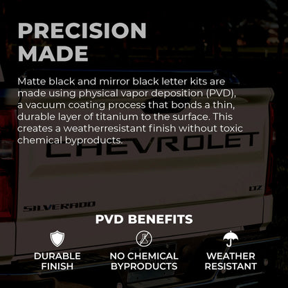Putco Chevrolet Tailgate Letters Kit - Black Platinum - Stamped Lettering - |55551BPGM| - Fits Chevy Silverado 2019-2026