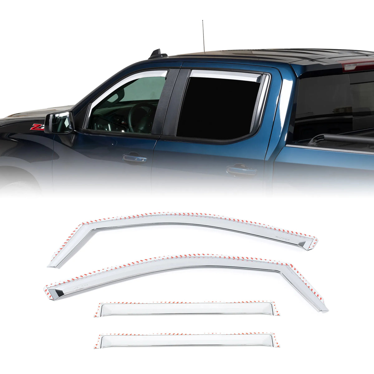 Putco Element Chrome Window Deflectors |480242| -  Fits Chevy Silverado/GMC Sierra 1500 19-26, 2500/3500 20-27 - Set of 4 - in Channel Install