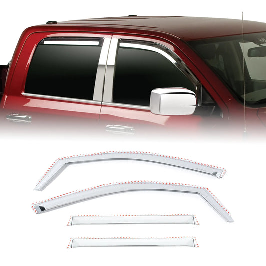 Putco Element Chrome Window Deflectors |480137| - Fits Dodge Ram Truck 2009-2027 Crew Cab/Mega Cab - Set of 4 - In Channel Install