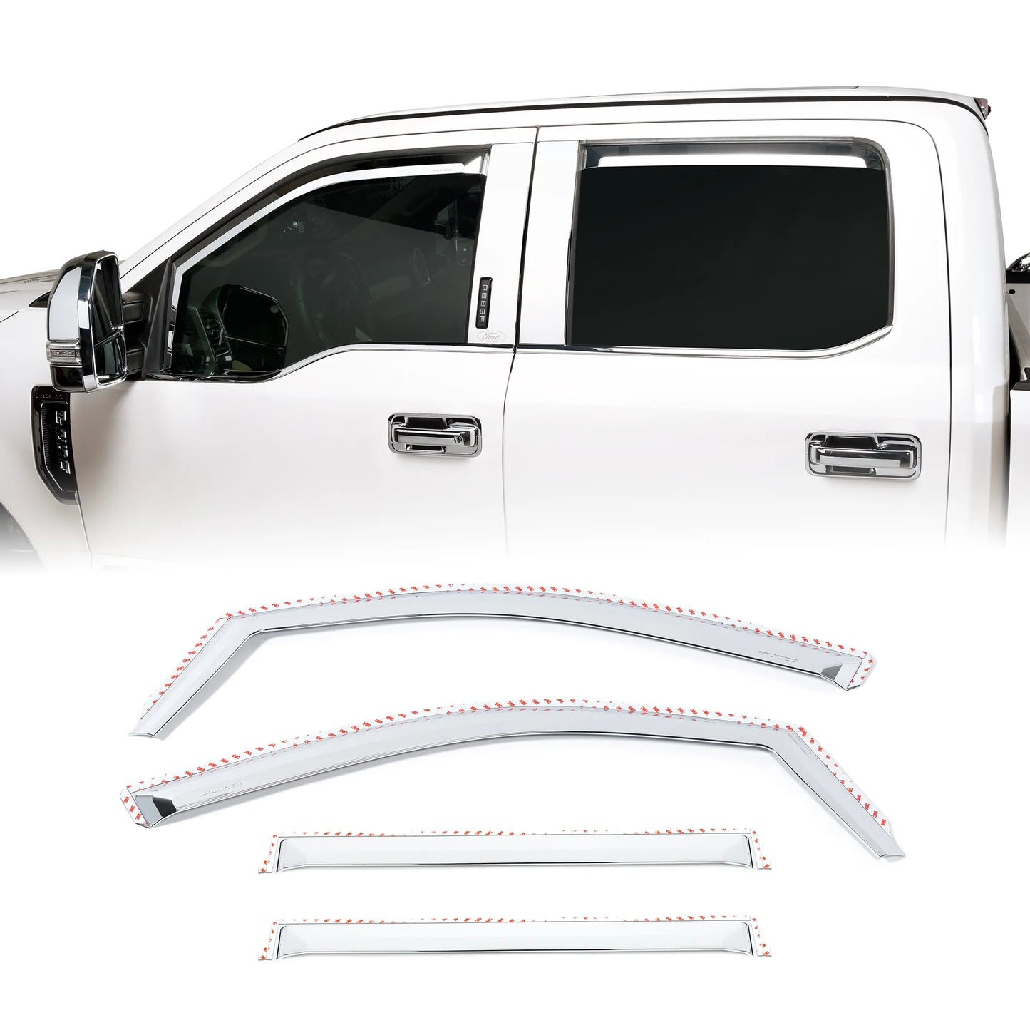 Putco Element Chrome Window Deflectors |480065| - Fits Ford F150 2015-2020 & Ford F250 / F350 / F450 / F550 2017-2022 SuperCrew/Crew Cab - Set of 4 - In Channel Install