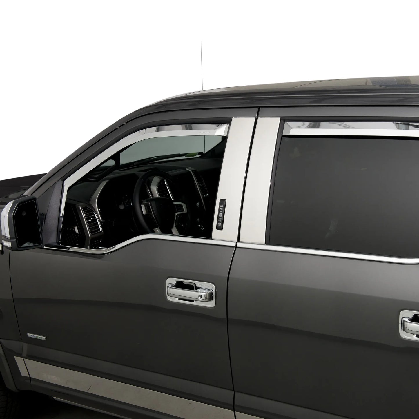 Putco Element Chrome Window Deflectors |480065| - Fits Ford F150 2015-2020 & Ford F250 / F350 / F450 / F550 2017-2022 SuperCrew/Crew Cab - Set of 4 - In Channel Install