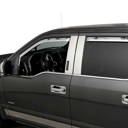 Putco Element Chrome Window Deflectors |480065| - Fits Ford F150 2015-2020 & Ford F250 / F350 / F450 / F550 2017-2022 SuperCrew/Crew Cab - Set of 4 - In Channel Install