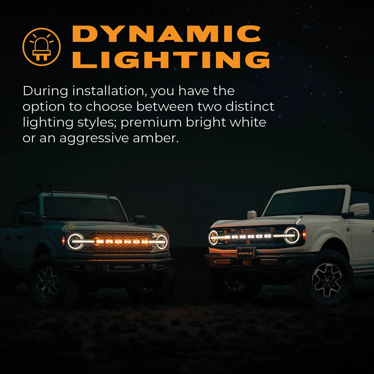 Putco Luminix LED Grille Emblem, Amber & White |92852| - Fits 2021-2027 Ford Bronco, w/Front Camera