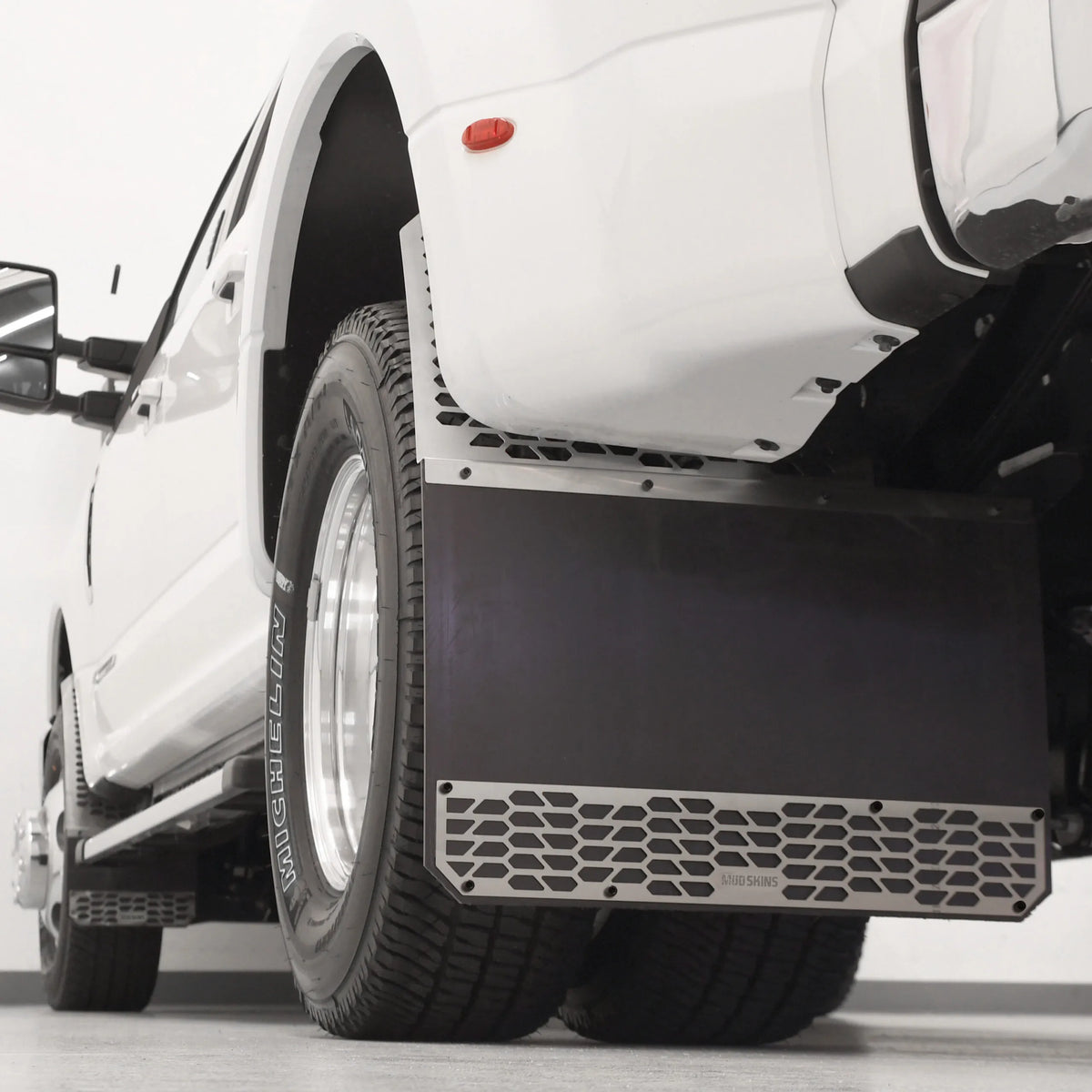 Putco Brushed Stainless Steel HEX Steel Mud Skins - Rear Pair |78155| - Fits Ford F350 / F450 2011-2016 Dually