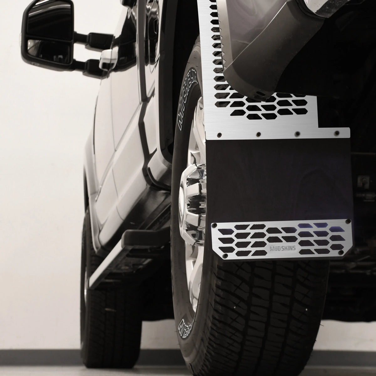 Putco Brushed Stainless Steel HEX Steel Mud Skins - Rear Pair |78155| - Fits Ford F350 / F450 2011-2016 Dually