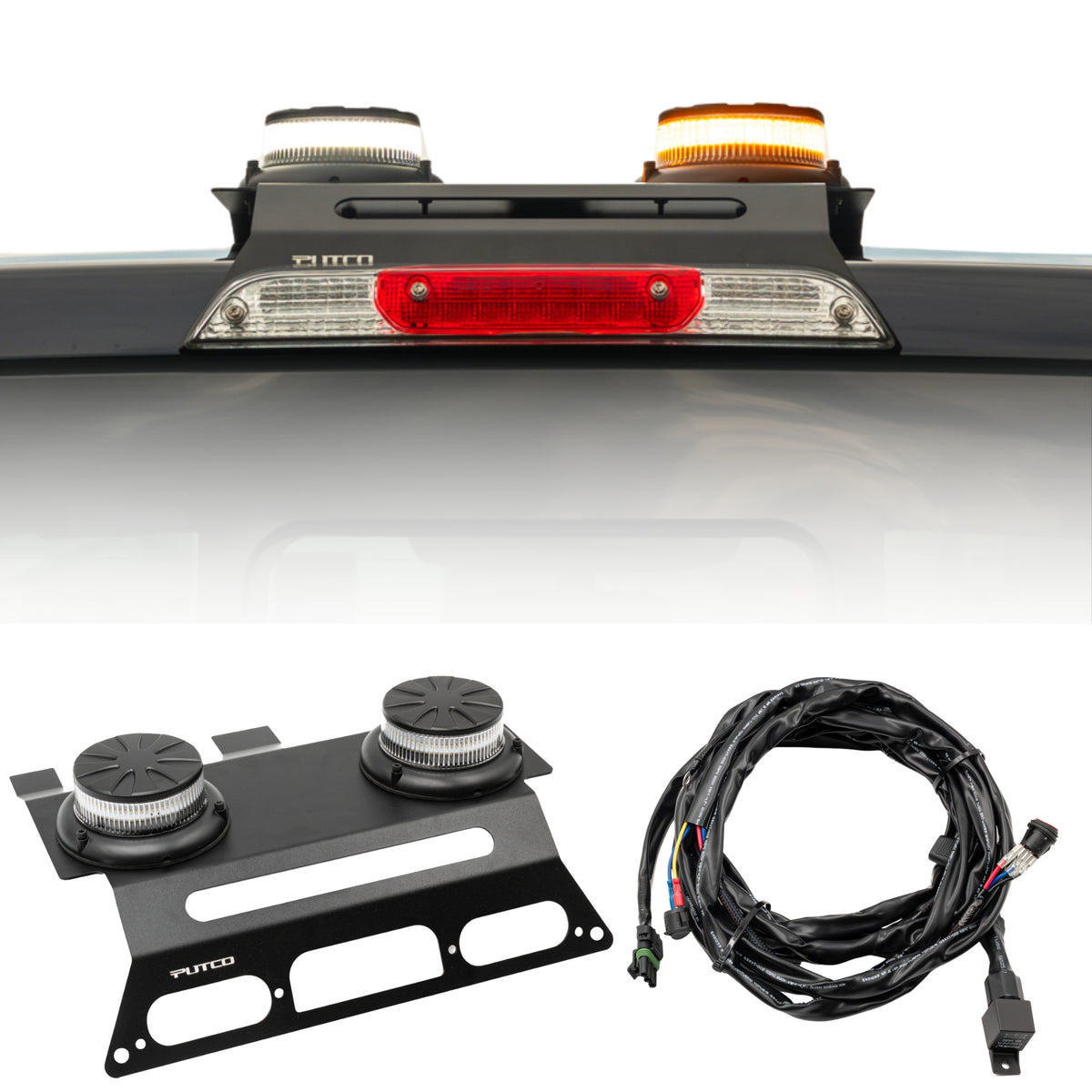 Putco Amber / White Dual-Beacon LED Strobes With Third Brake Light Mounting Bracket |950211-01| - Fits 2015-2027 Ford F150 / 2017-2027 Ford F250 / F350 / F450 / F550