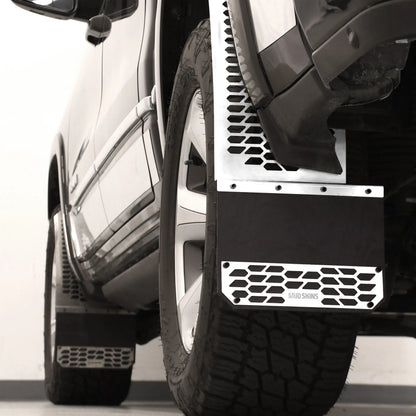 Putco Brushed Stainless Steel HEX Steel Mud Skins - Rear Pair |78155| - Fits Ford F350 / F450 2011-2016 Dually