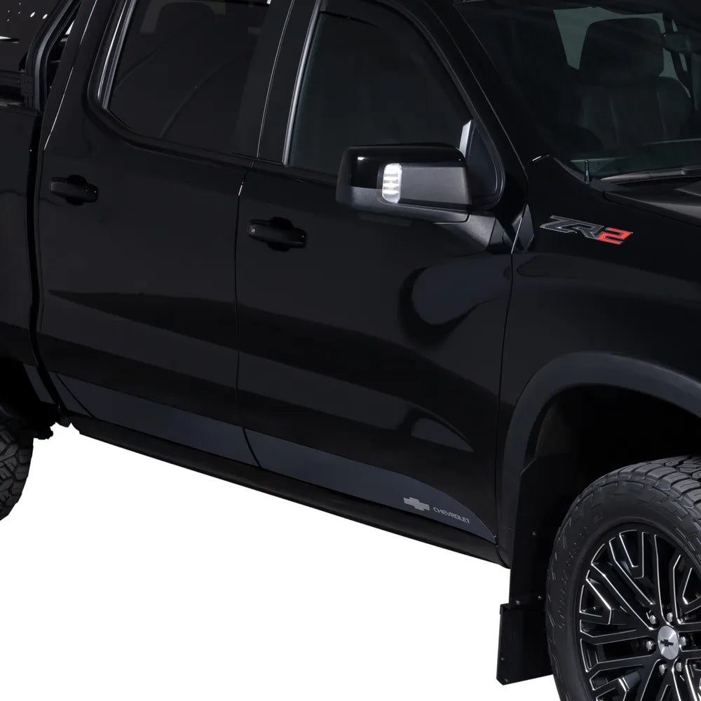 Putco Chevy Bow Tie Logo Black Stainless Steel Rocker Panel Kit |9751243BPGM-1| Fits Chevy Silverado 1500 2019-2026 Crew Cab 5'8" Bed
