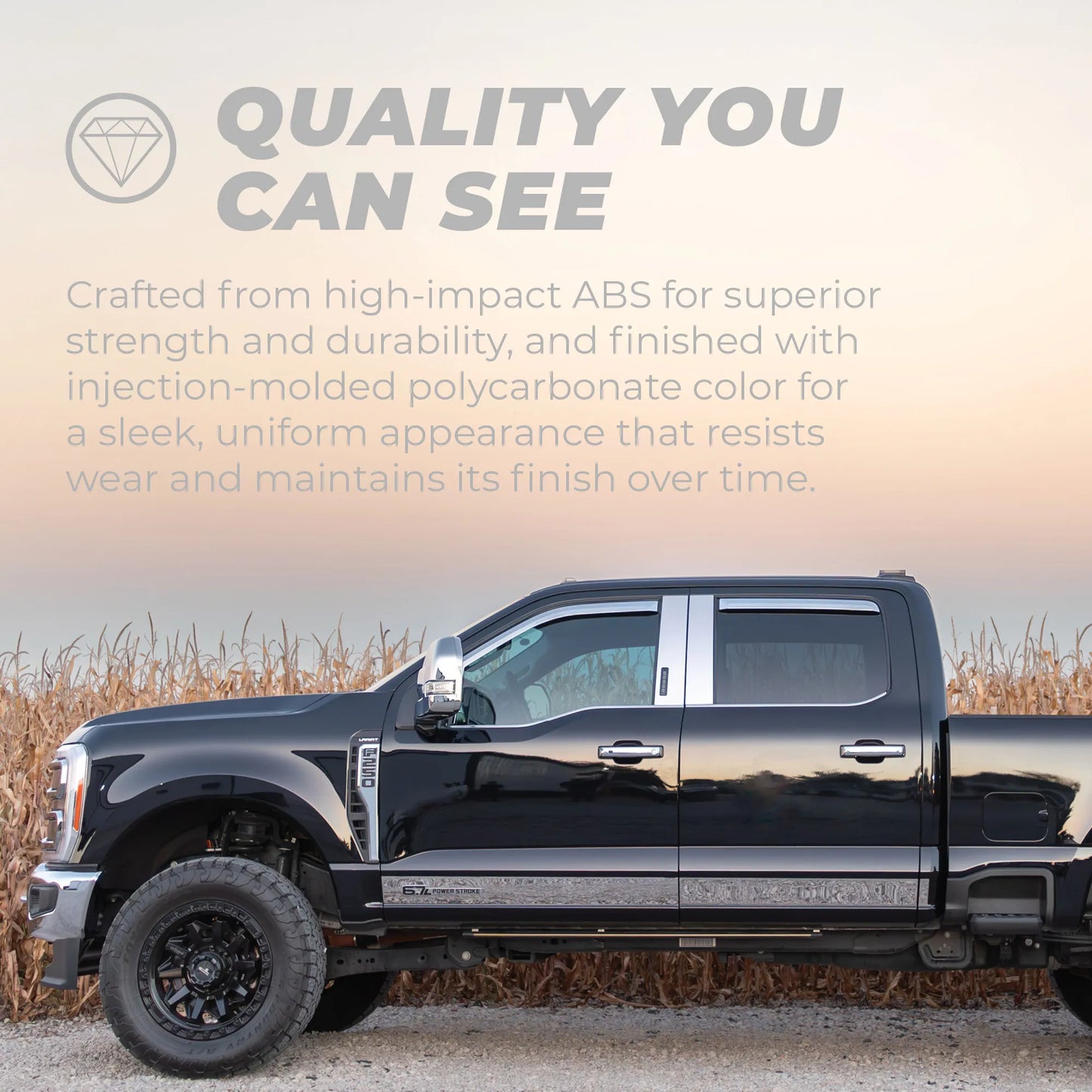 Putco Element Chrome Window Deflectors |480137| - Fits Dodge Ram Truck 2009-2027 Crew Cab/Mega Cab - Set of 4 - In Channel Install